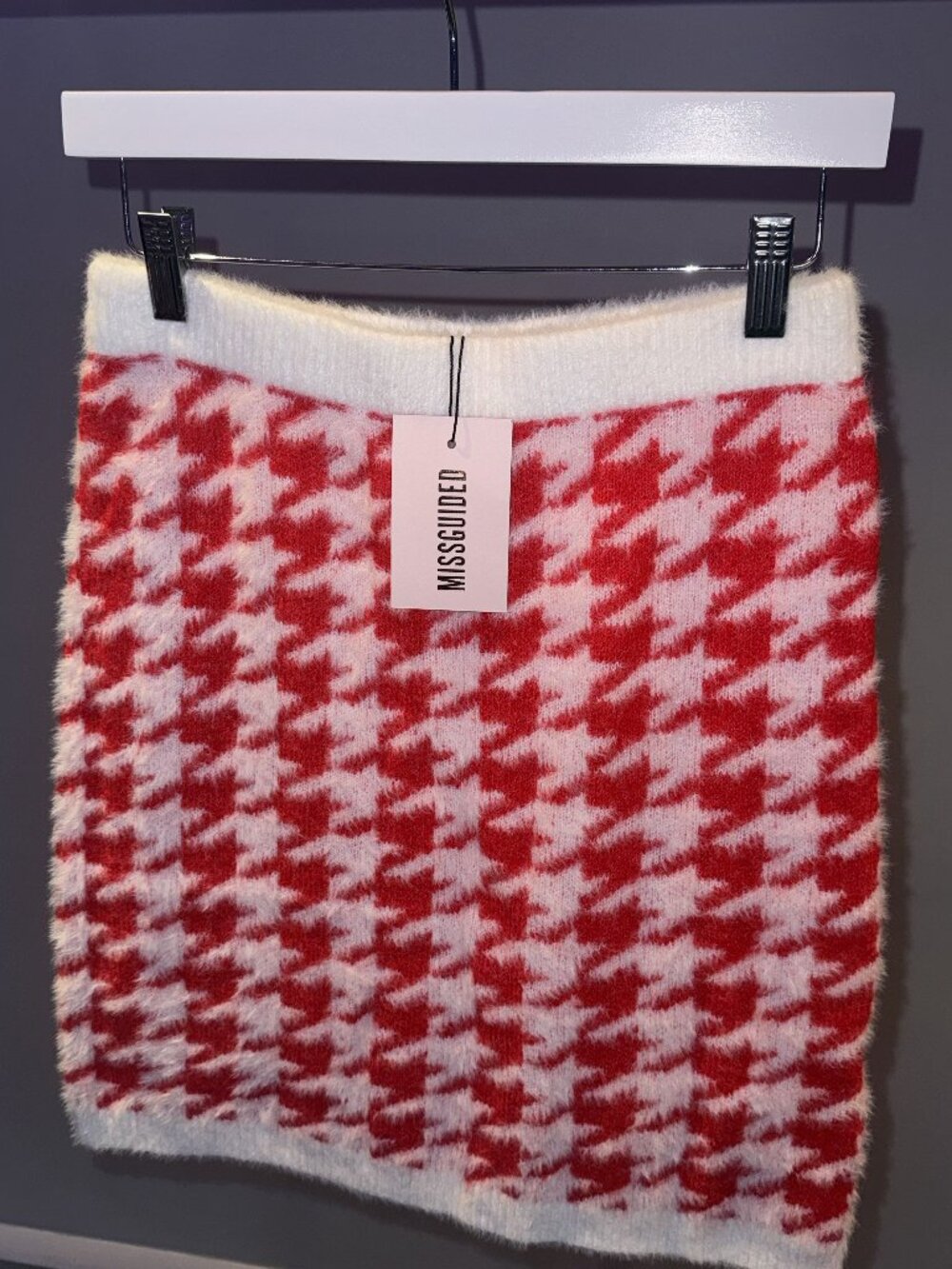 Missguided Red Houndstooth Knit Mini Skirt NWT Size 6/8